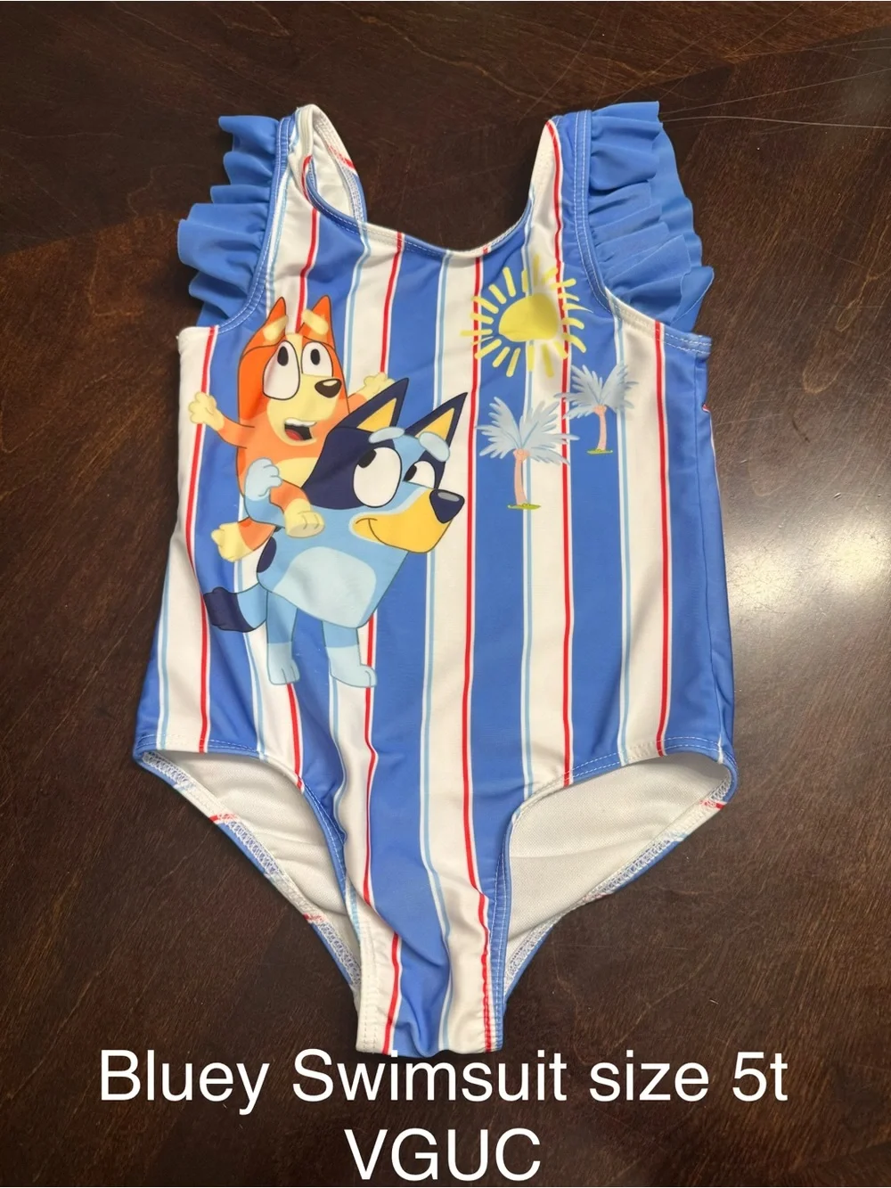 Bluey Kids' One-Piece Swimsuit - Blue Stripe Print (Size 5T)
